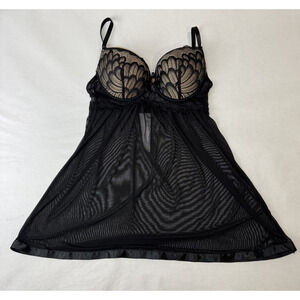 Babydoll Lace Top Sheer Nightie Underwire Daisy Fuentis Lingerie Black Medium